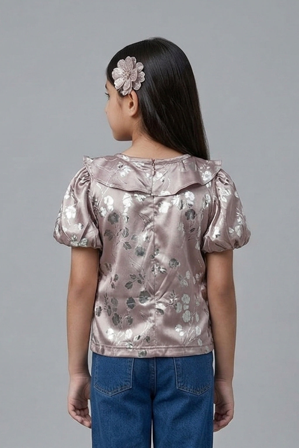 Dusty Satin Floral Ruffle Top TG6046