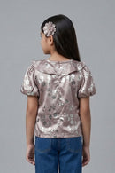 Dusty Satin Floral Ruffle Top TG6046