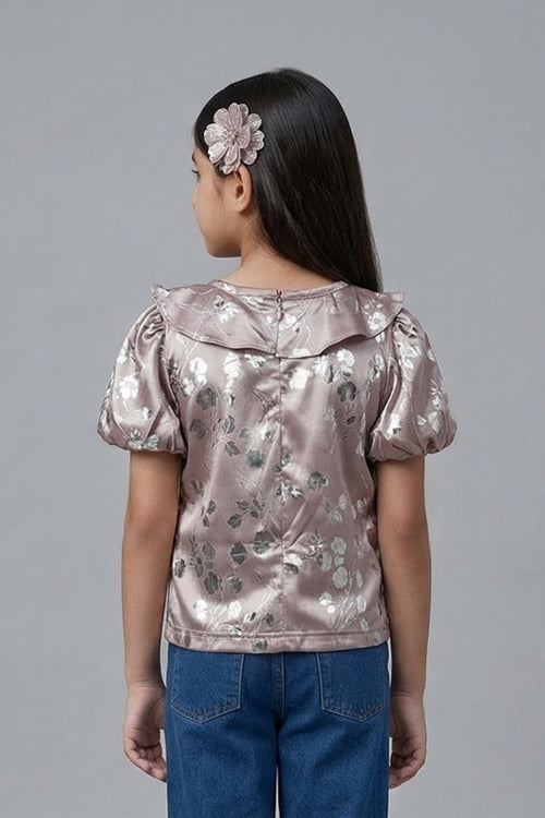 Dusty Satin Floral Ruffle Top TG6046