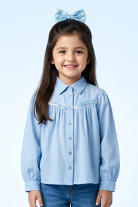 Light Blue Sequin Yoke Shirt Top TG6052
