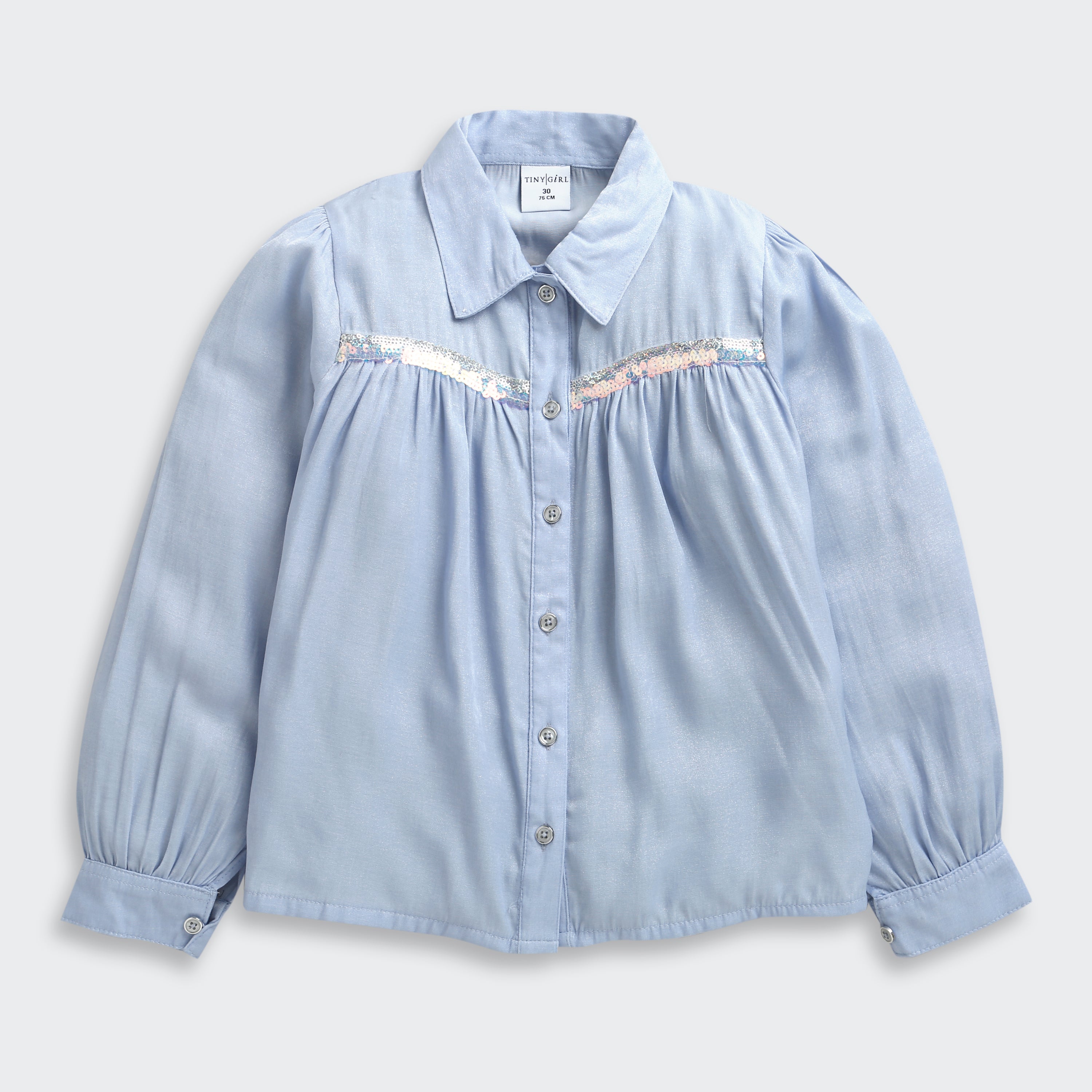Light Blue Sequin Yoke Shirt Top TG6052