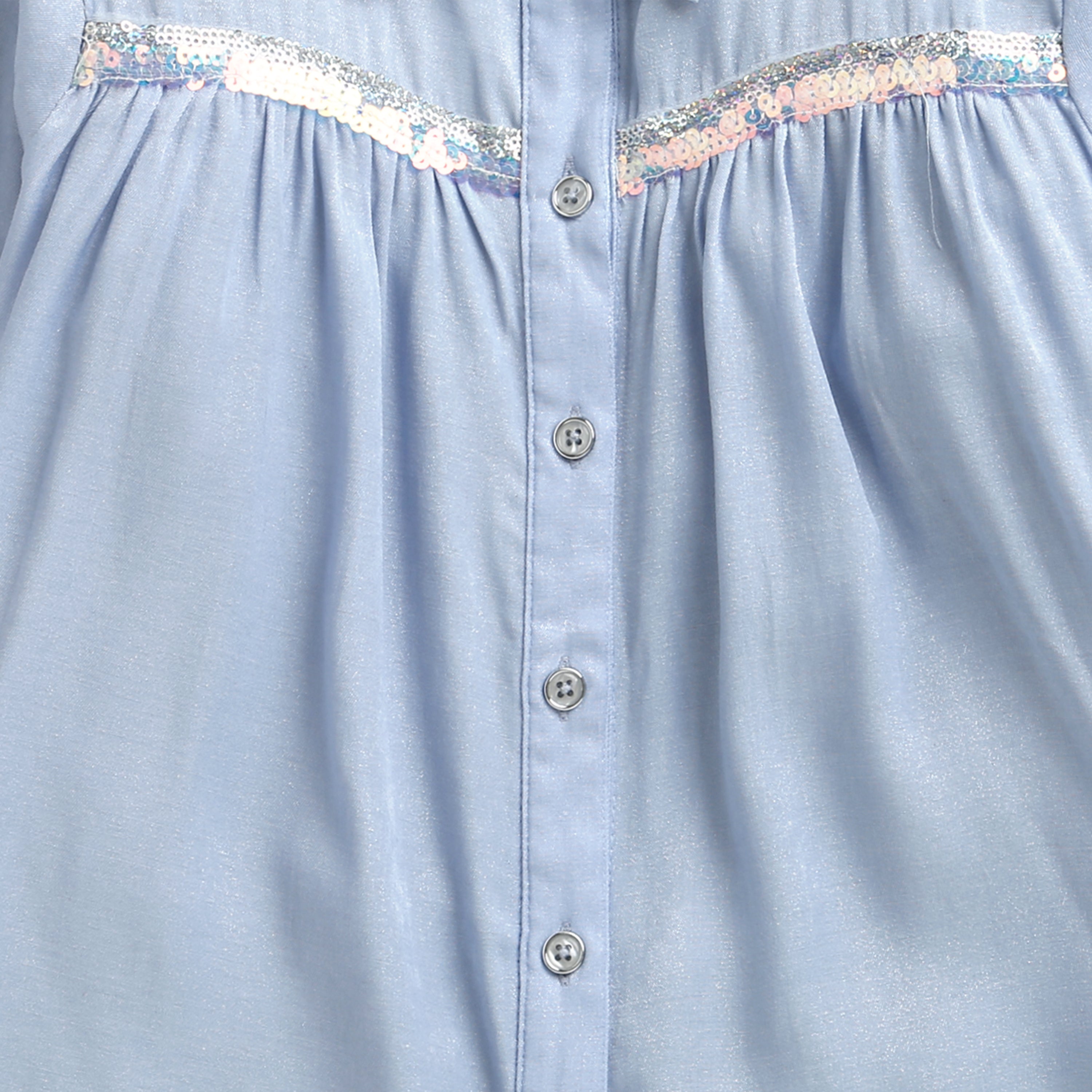Light Blue Sequin Yoke Shirt Top TG6052