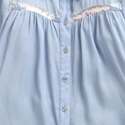 Light Blue Sequin Yoke Shirt Top TG6052