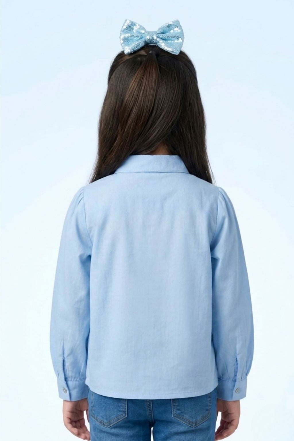 Light Blue Sequin Yoke Shirt Top TG6052