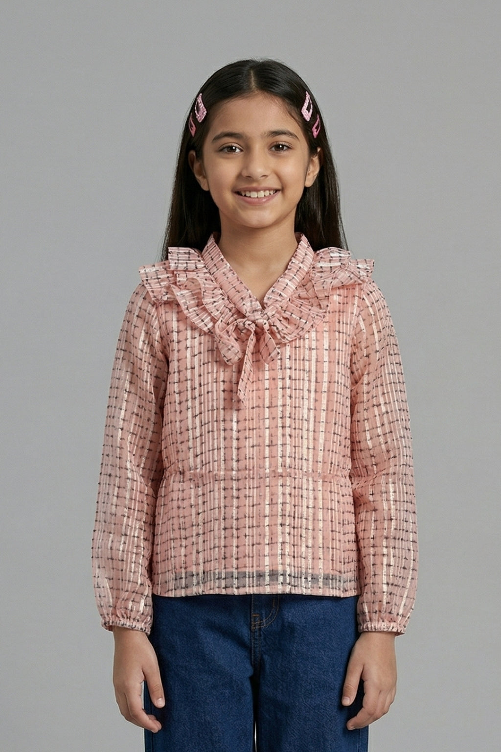 Blush Pink Textured Bow Ruffle Top TG6055