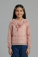 Blush Pink Textured Bow Ruffle Top TG6055