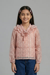 Blush Pink Textured Bow Ruffle Top TG6055