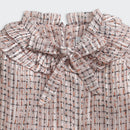 Cream Printed Bow Neck Ruffle Top TG6055