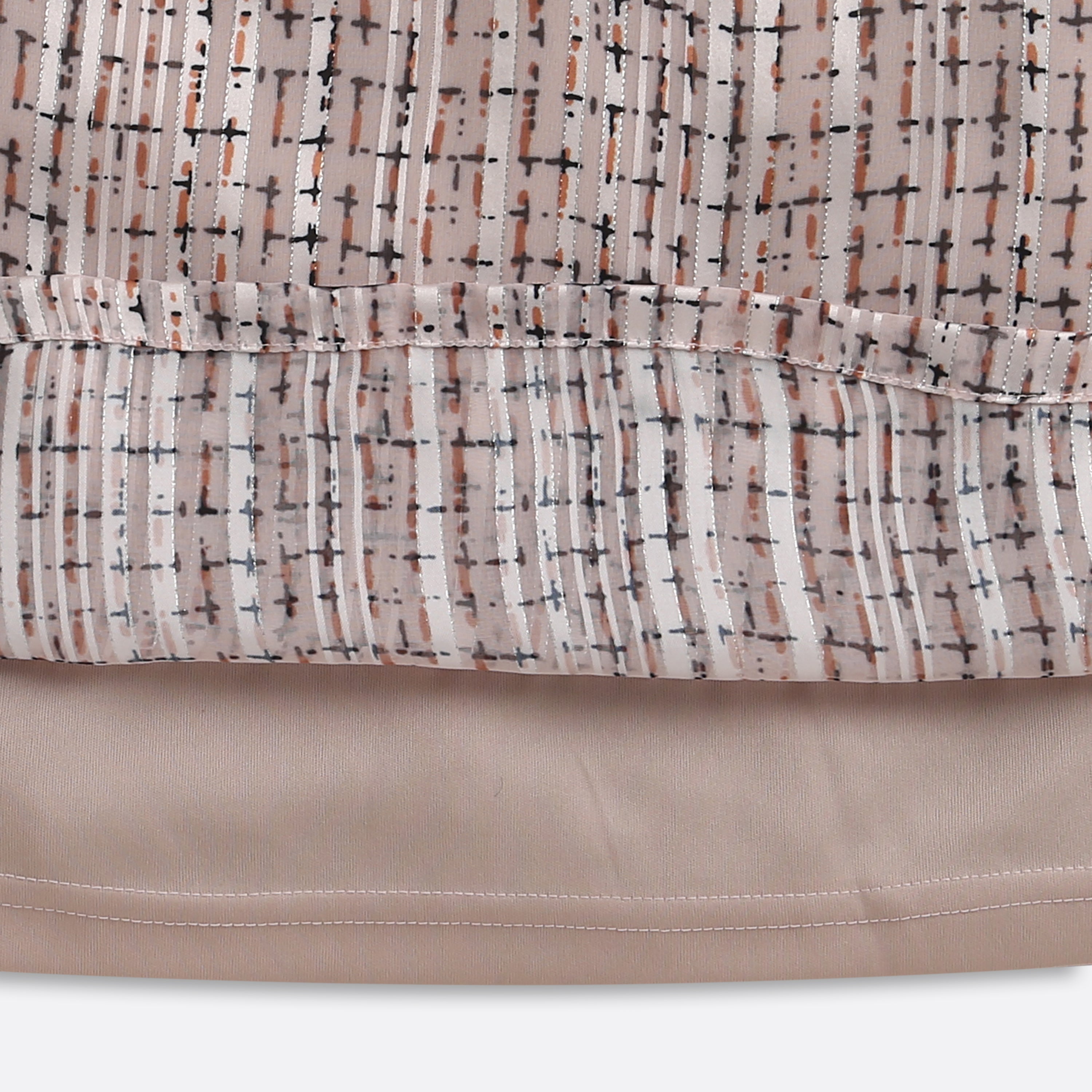 Cream Printed Bow Neck Ruffle Top TG6055