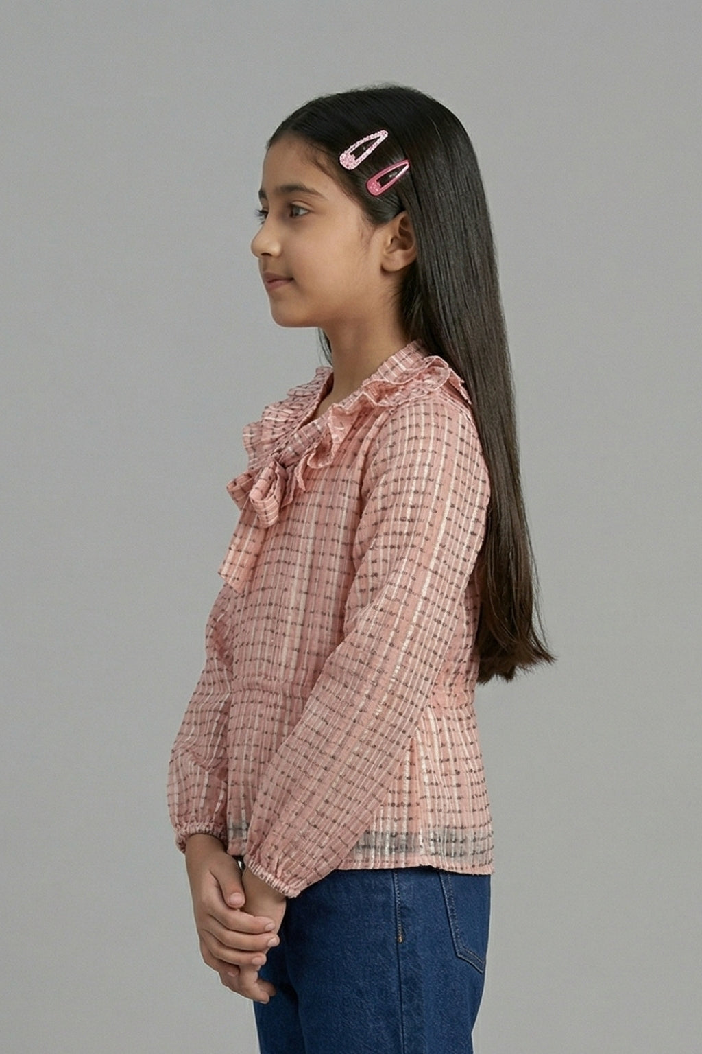 Blush Pink Textured Bow Ruffle Top TG6055