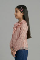 Blush Pink Textured Bow Ruffle Top TG6055