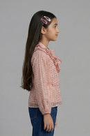 Blush Pink Textured Bow Ruffle Top TG6055