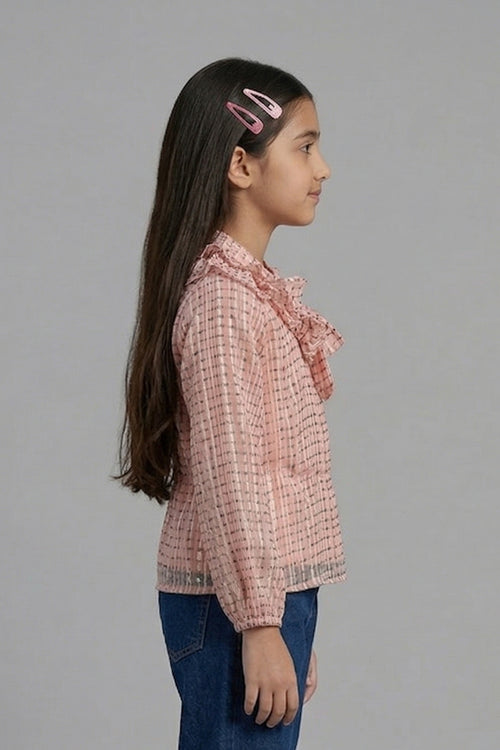 Blush Pink Textured Bow Ruffle Top TG6055