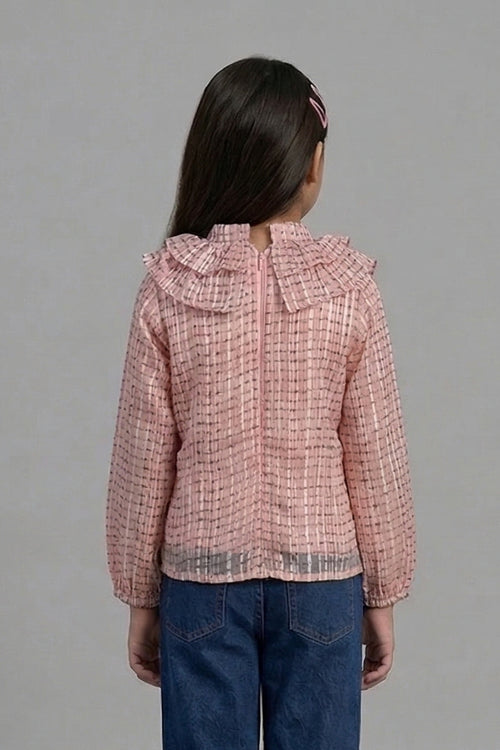 Blush Pink Textured Bow Ruffle Top TG6055