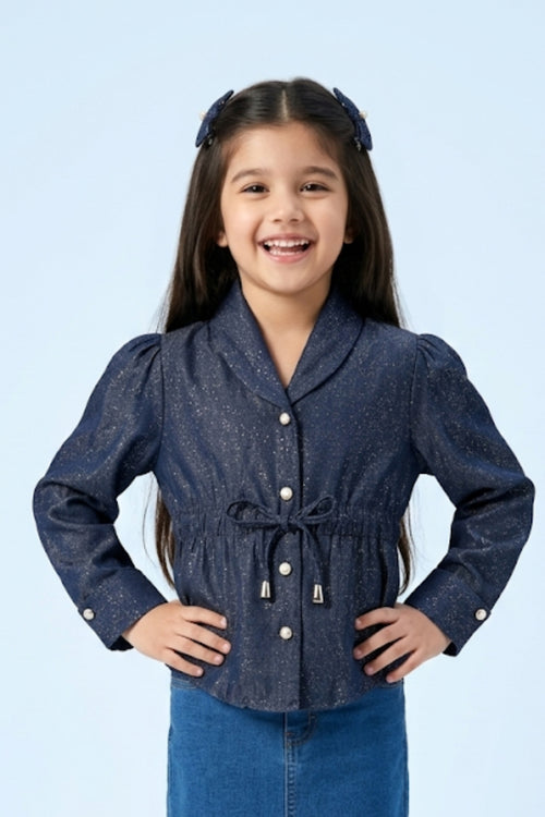 Dark Blue Puff Sleeve Top TG6056