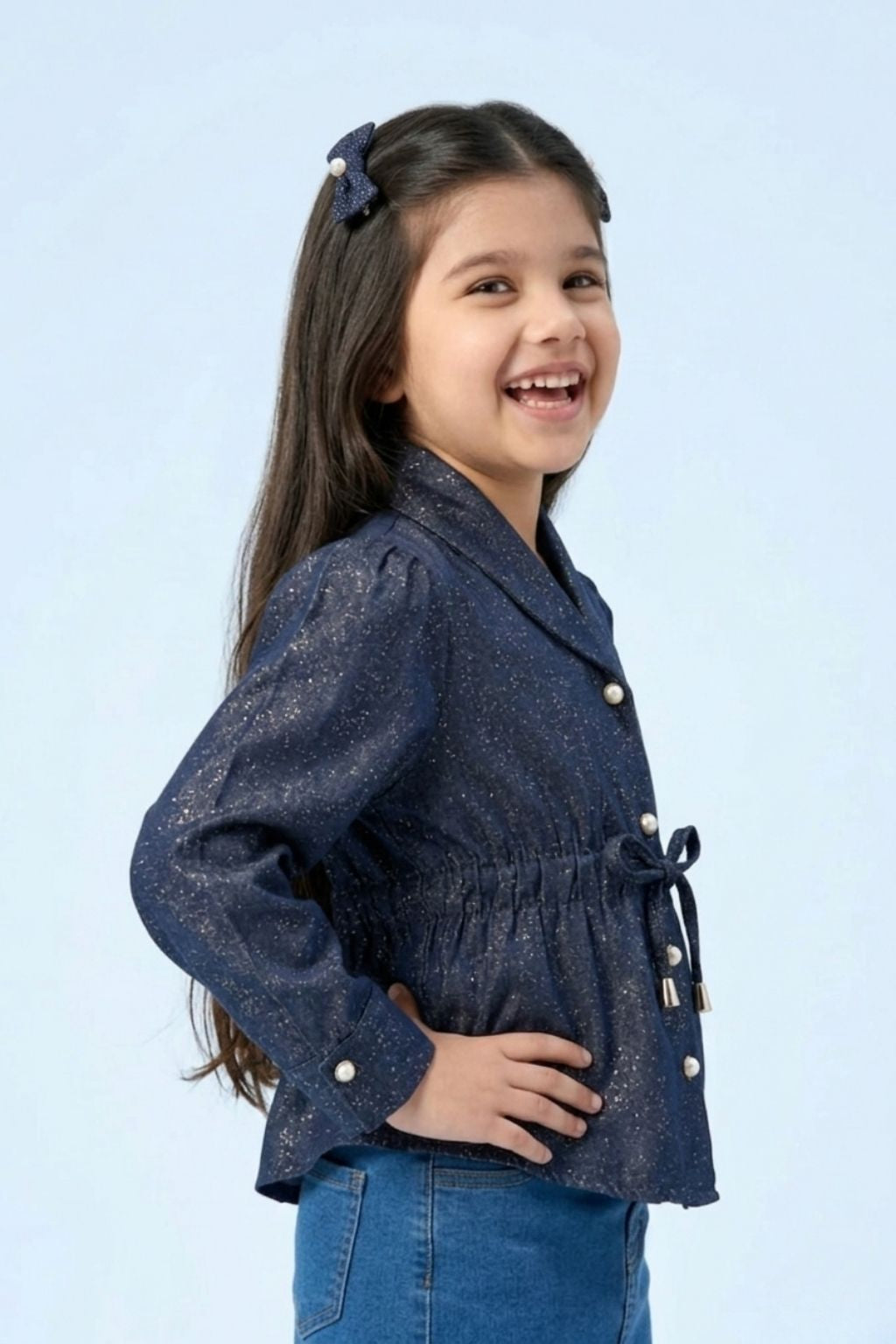 Dark Blue Puff Sleeve Top TG6056