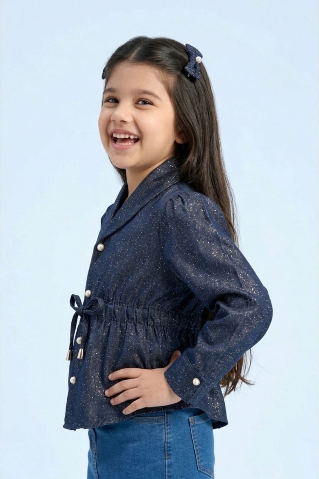 Dark Blue Puff Sleeve Top TG6056