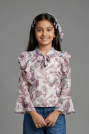 Mauve Floral Ruffle Tie-Up Top TG6061
