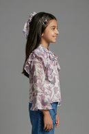 Mauve Floral Ruffle Tie-Up Top TG6061