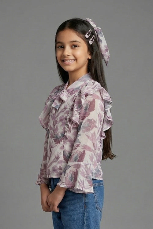 Mauve Floral Ruffle Tie-Up Top TG6061