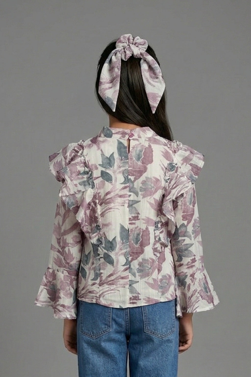 Mauve Floral Ruffle Tie-Up Top TG6061