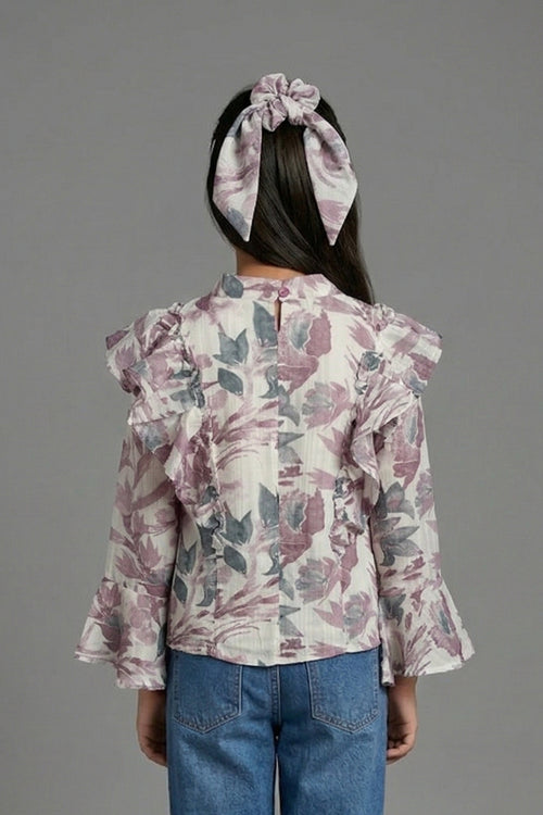 Mauve Floral Ruffle Tie-Up Top TG6061