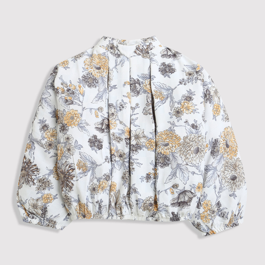 White Floral Ruffle Sleeve Girls Top TG6062