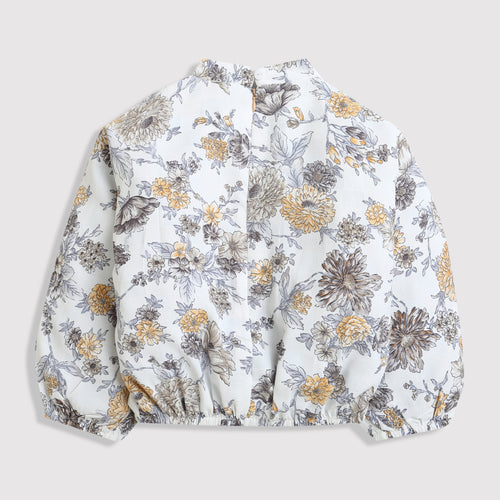 White Floral Ruffle Sleeve Girls Top TG6062