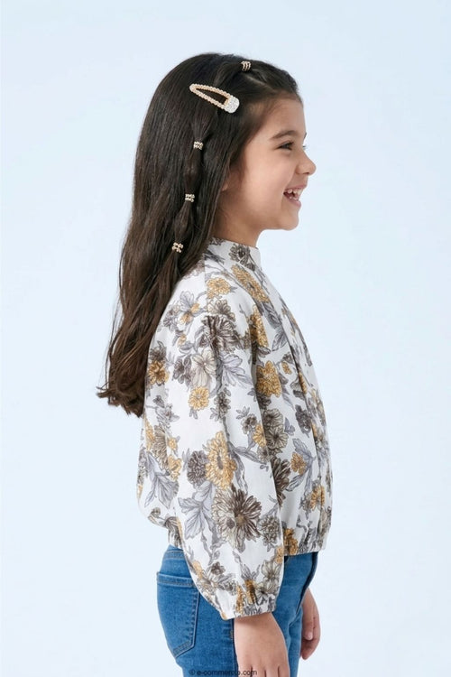 White Floral Ruffle Sleeve Girls Top TG6062