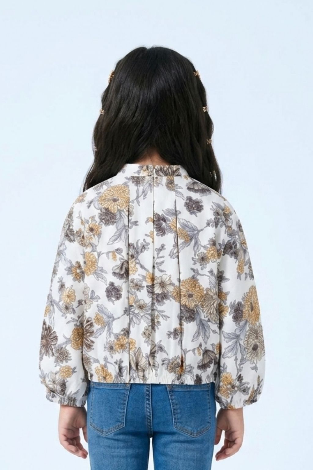 White Floral Ruffle Sleeve Girls Top TG6062