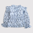 Long Sleeve Elegant Blue Floral Ruffle Peplum Top TG6064