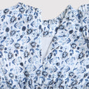 Long Sleeve Elegant Blue Floral Ruffle Peplum Top TG6064