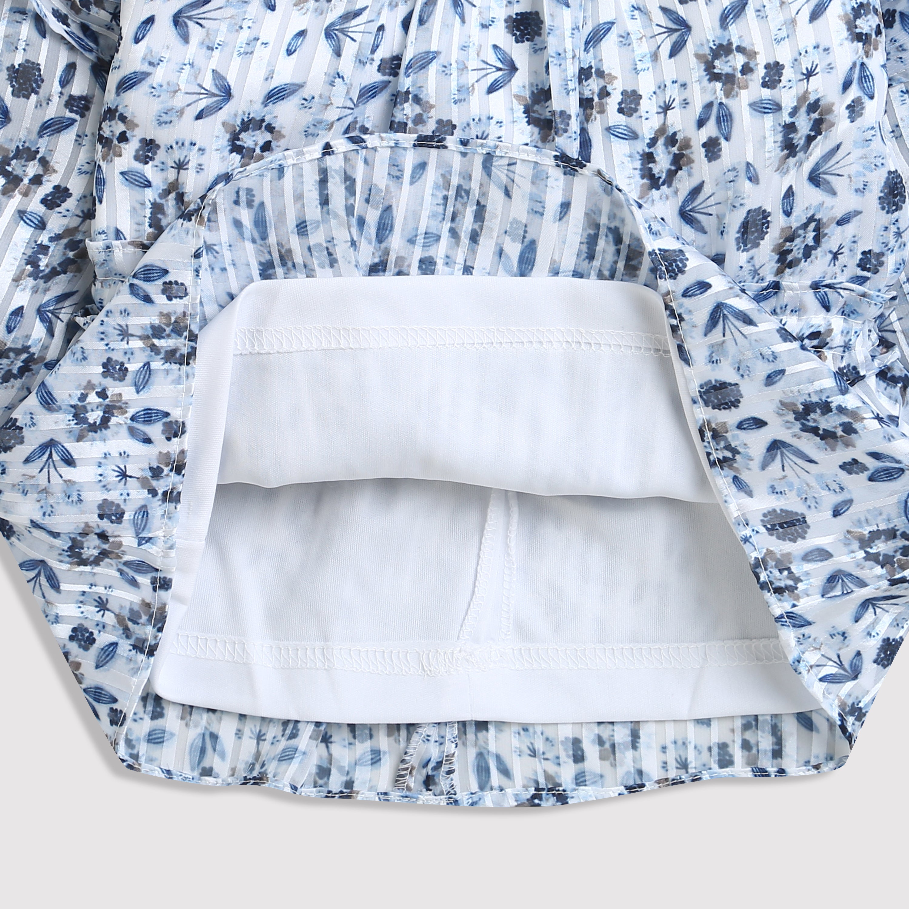 Long Sleeve Elegant Blue Floral Ruffle Peplum Top TG6064