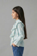 Aqua Paisley Ruffle Shirt TG6065