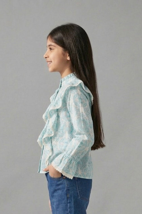 Aqua Paisley Ruffle Shirt TG6065