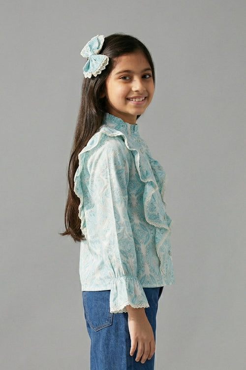 Aqua Paisley Ruffle Shirt TG6065