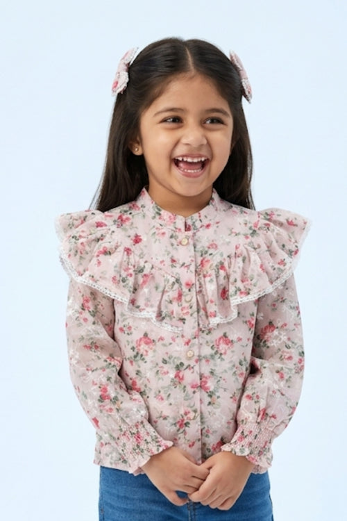 Blush Bloom Ruffle Collar Pink Top TG6067
