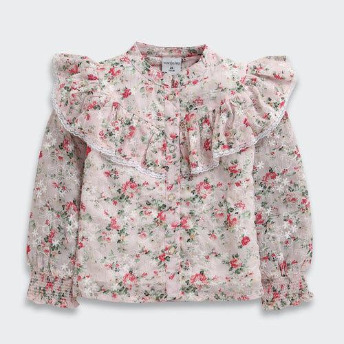 Blush Bloom Ruffle Collar Pink Top TG6067