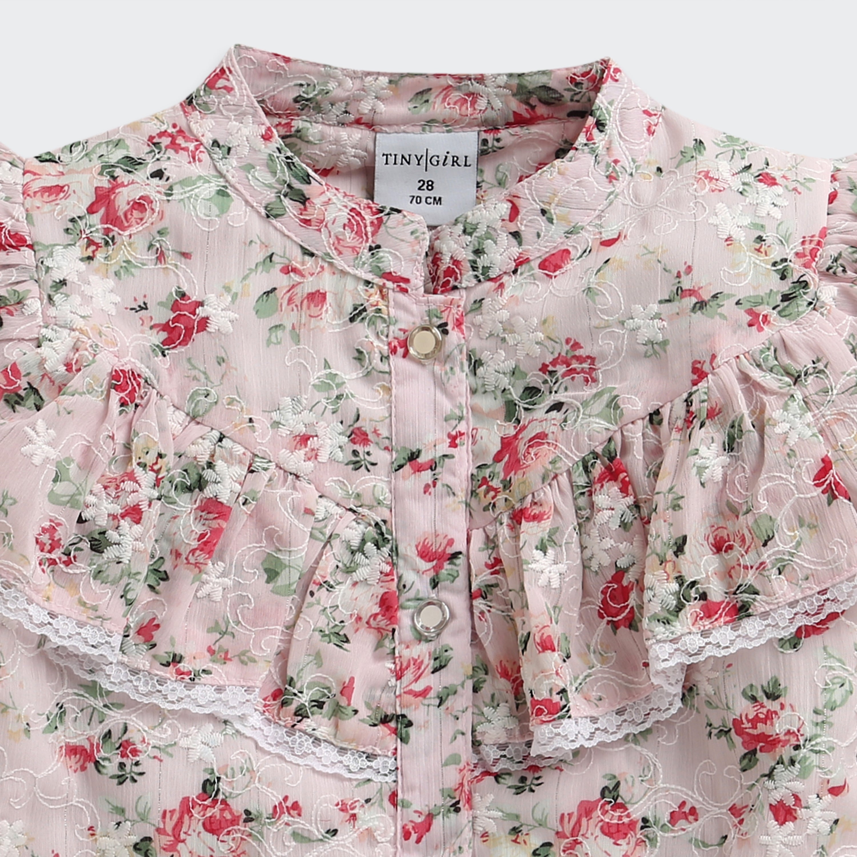 Tiny Girl Blush Bloom Ruffle Collar Pink Top