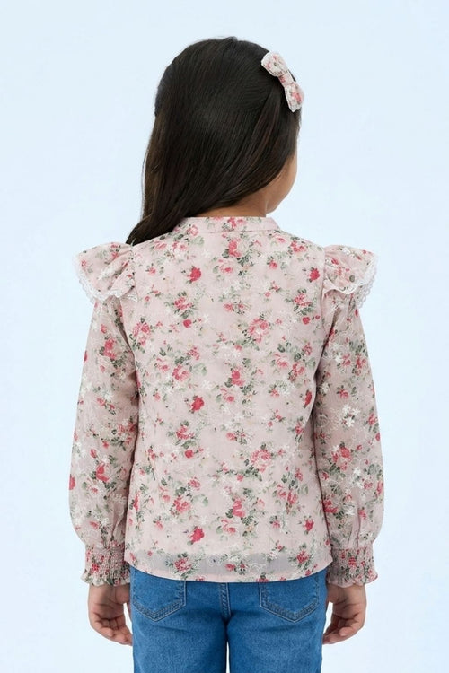 Blush Bloom Ruffle Collar Pink Top TG6067