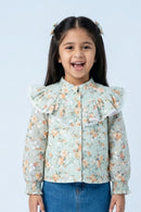 Blush Bloom Ruffle Collar Sky Blue Top TG6067
