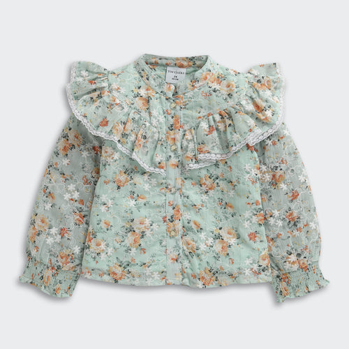 Blush Bloom Ruffle Collar Sky Blue Top TG6067