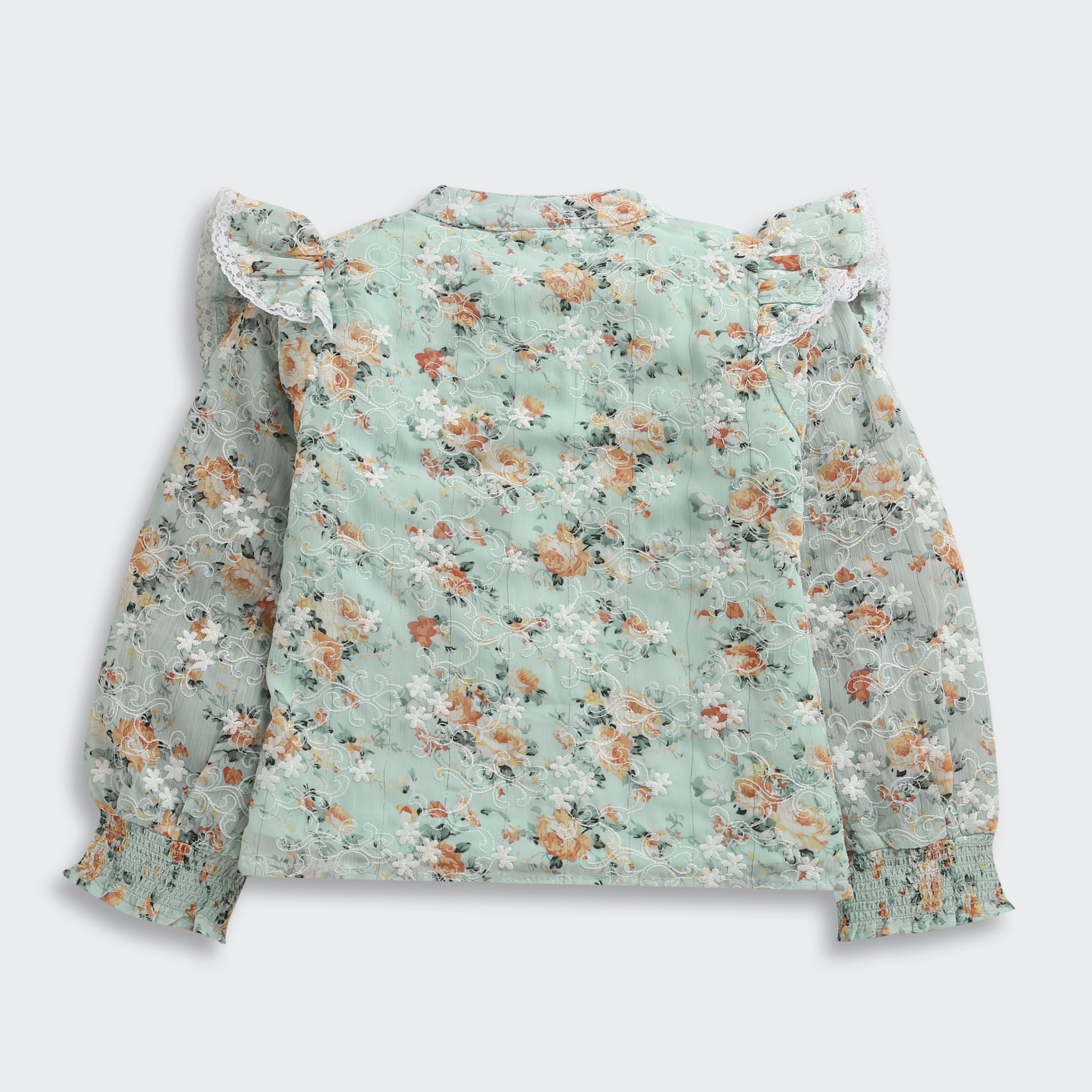 Tiny Girl Blush Bloom Ruffle Collar Sky Blue Top