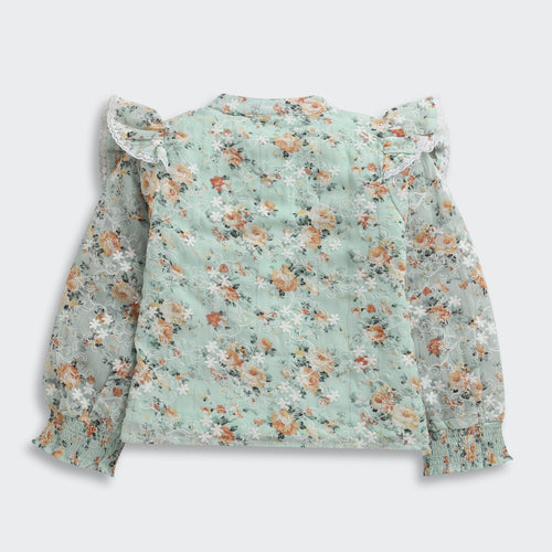 Blush Bloom Ruffle Collar Sky Blue Top TG6067