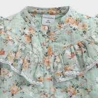 Tiny Girl Blush Bloom Ruffle Collar Sky Blue Top