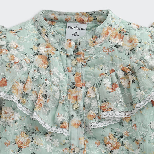 Blush Bloom Ruffle Collar Sky Blue Top TG6067