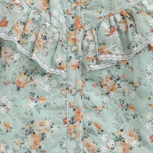 Blush Bloom Ruffle Collar Sky Blue Top TG6067