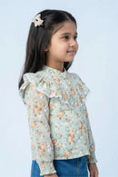 Blush Bloom Ruffle Collar Sky Blue Top TG6067