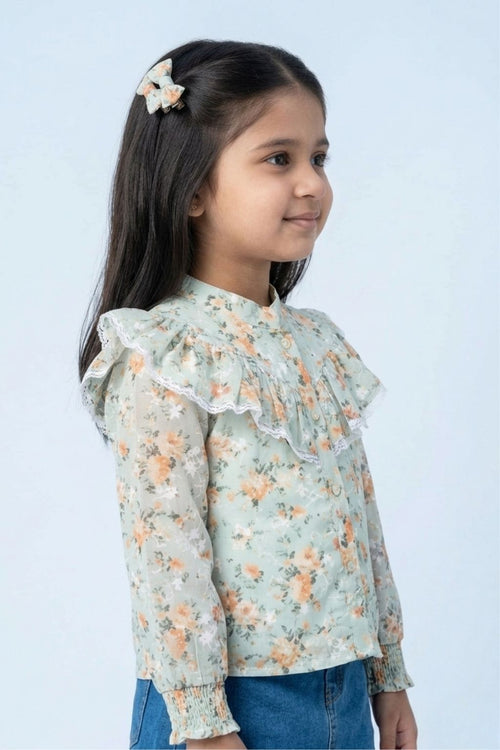 Blush Bloom Ruffle Collar Sky Blue Top TG6067