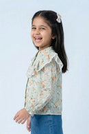 Blush Bloom Ruffle Collar Sky Blue Top TG6067
